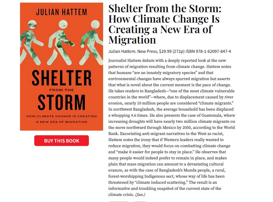 jmhattem's tweet photo. My book Shelter from the Storm: How Climate Change Is Creating a New Era of Migration got a nice review in @PublishersWkly!

"an informative and troubling snapshot of the current state of the climate crisis" https://t.co/Tb7KZi9irk