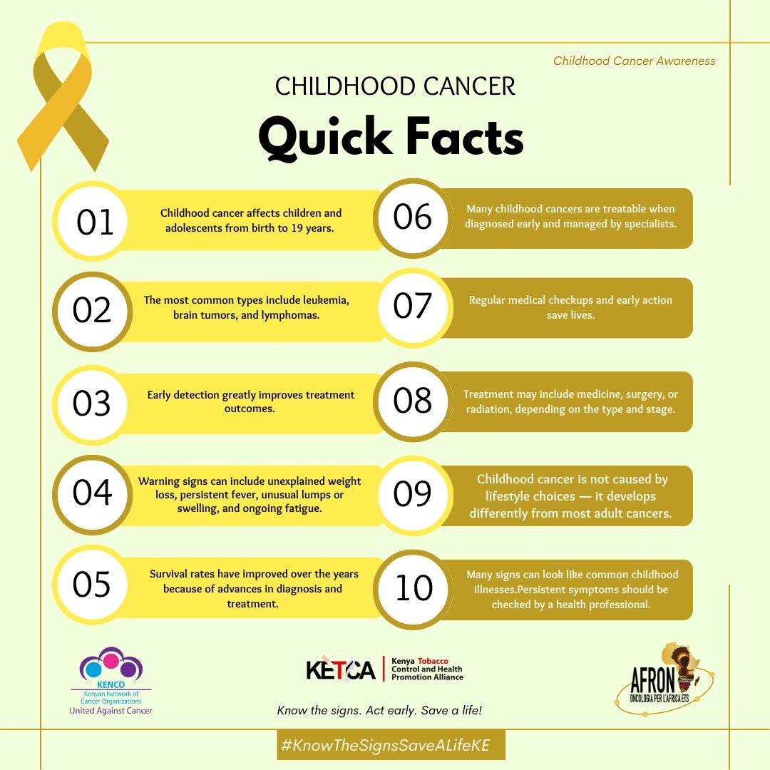 nairobincd's tweet photo. Childhood cancer can affect any child ,but early detection and the right care can make a big difference. Learn the signs, stay informed, and don’t ignore persistent symptoms. 
Help spread awareness ,share this poster.

#KnowTheSignsSaveALifeKE https://t.co/wyampDtLL2