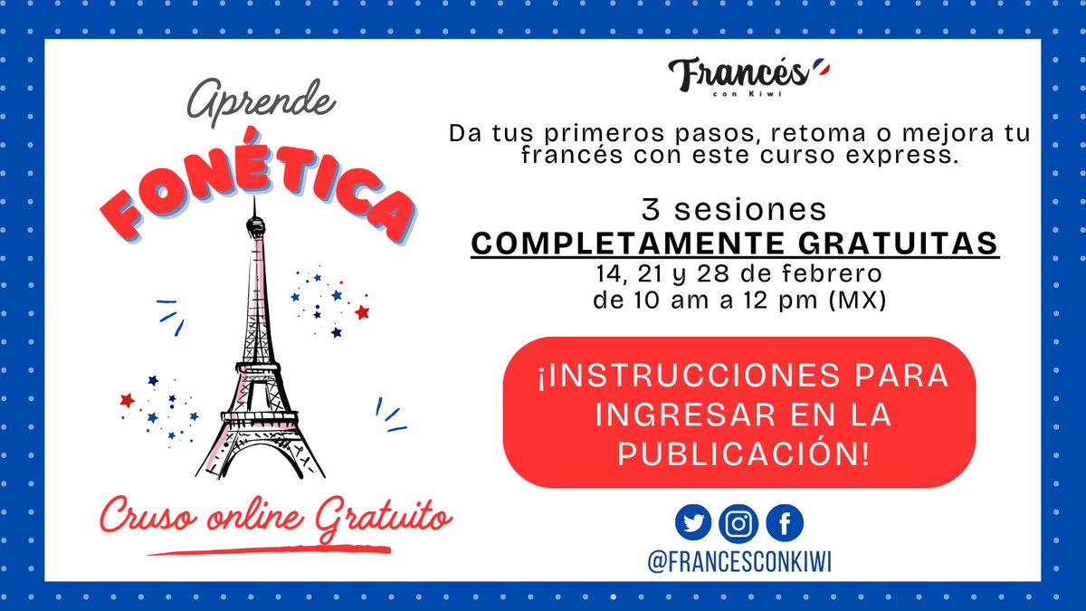 ¿Quieren aprender francés GRATIS? 🇫🇷🥖
¡Pásenle a este curso abierto a todo público siguiendo estos pasos!
1. Instalar DISCORD en tu dispositivo.
2. Crear un usuario (si ya cuentas con uno, usa ése)
3. Dar clic en este enlace para ingresar al servidor:
discord.gg/jzRgJAgm