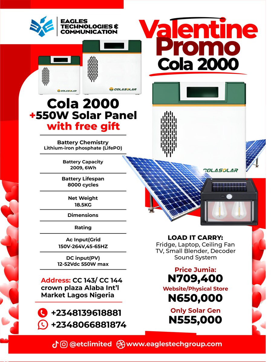ibekweid's tweet photo. We are currently running a promo
You can choose to buy Colasolar 1000 pro plus solar panel or just the product
This can carry your TV, laptop, table fridge pumping machine etc

Tottenham Misogyny Tacha Anikulapo Kunle Afolayan  Cubana Chief Priest  Thomas Frank https://t.co/Di7l8uWWJI