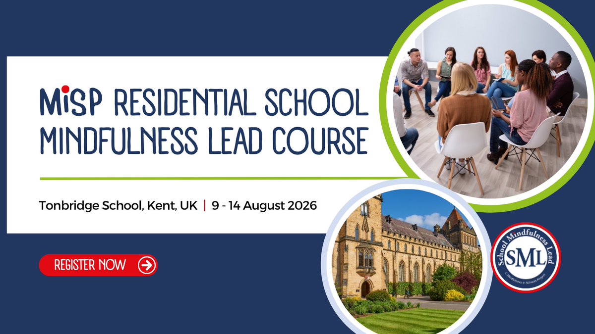 MiSPcharity's tweet photo. School Mindfulness Lead (SML) residential course - 9th-14th August, 2026.
The course will include a 5-night stay with meals and refreshments.
https://t.co/mLHqRrOksc https://t.co/YEDJL8teid