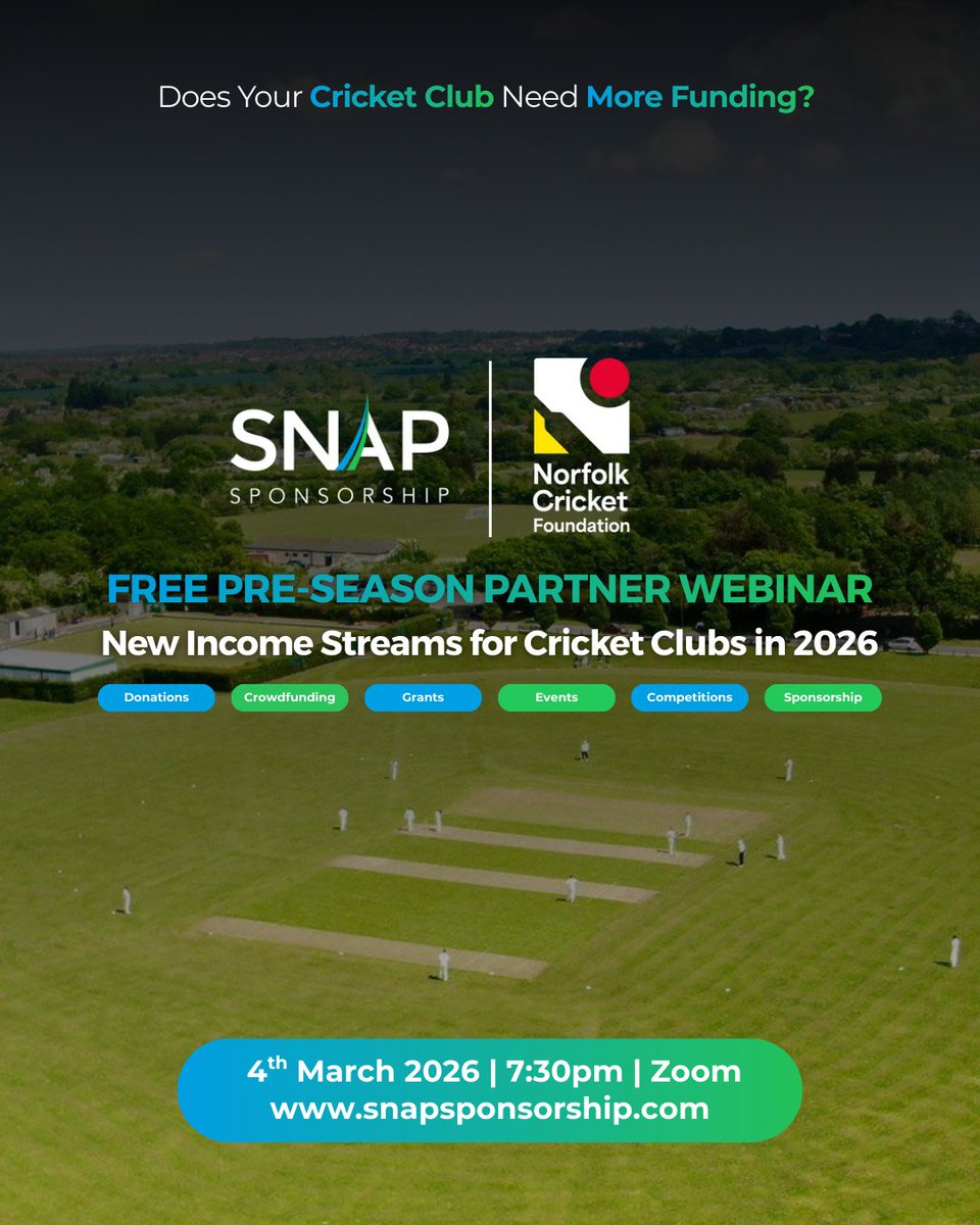 Join <a href="/snapsponsorship/">SNAP Sponsorship</a> for a free webinar on diversifying income to show how clubs fund sustainably.

🎙 Mark England OBE (ex-Team GB Chef de Mission)
 🎁 Prize draw included

🔗Register: us02web.zoom.us/meeting/regist…