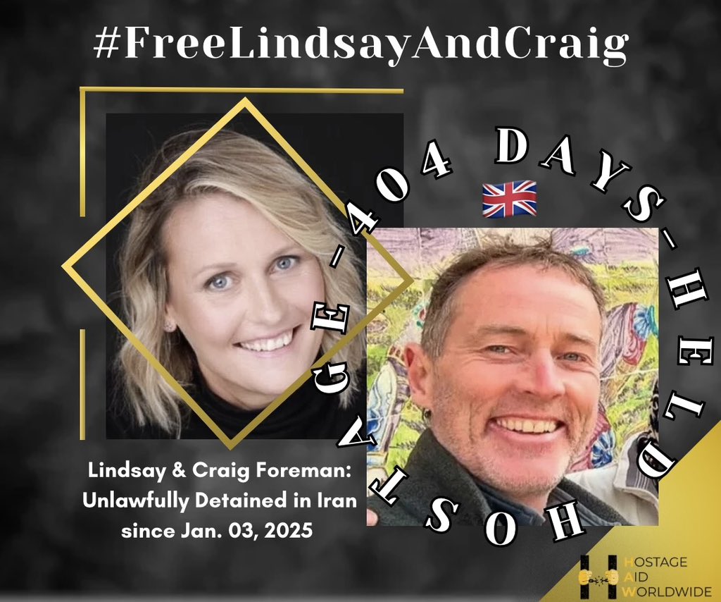 An innocent couple turned hostages: that’s the horrific reality of 🇬🇧 tourists Lindsay &amp; Craig Foreman who have been unlawfully detained &amp; trapped in Iran since Jan. 3, 2025.
404 days with no end in sight unless <a href="/Keir_Starmer/">Keir Starmer</a> &amp; <a href="/YvetteCooperMP/">Yvette Cooper</a> mobilize British diplomacy to bring