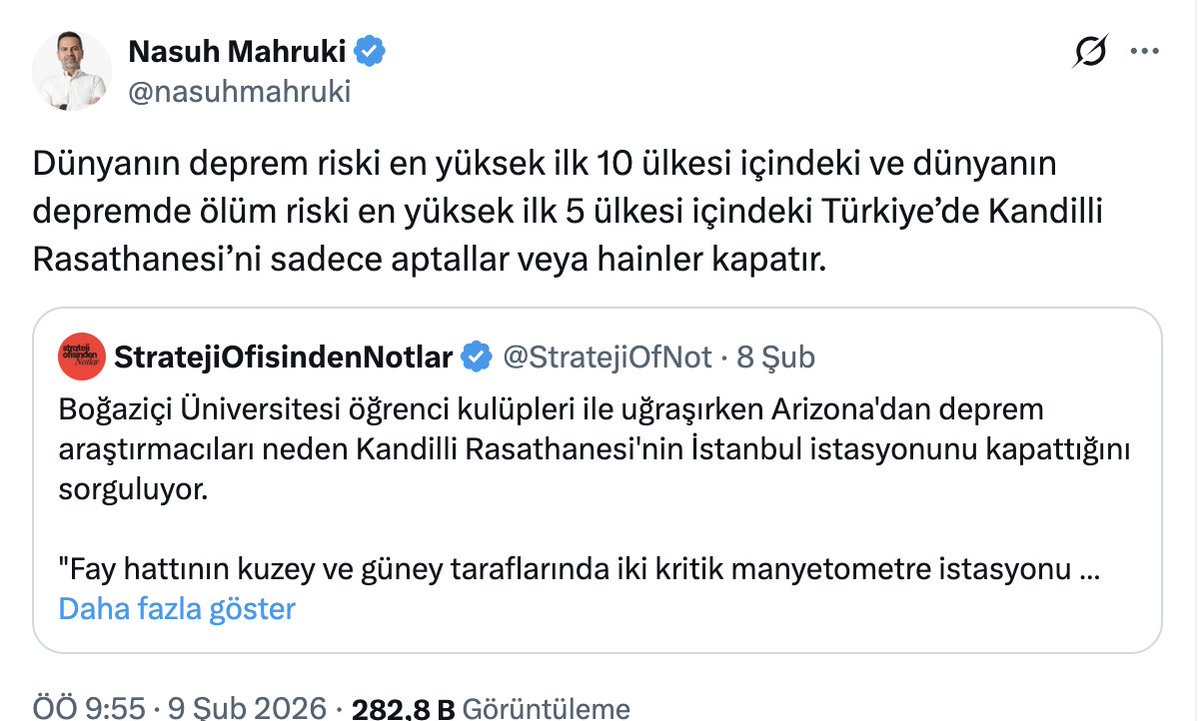 Değerli Dostlar,

Biraz önce sildiğim, <a href="/StratejiOfNot/">StratejiOfisindenNotlar</a> hesabından alıntılayıp kendi yorumumla sizlerle paylaştığım ekte görselini paylaştığım konuyla ilgili, Jeofizik Mühendisi değerli dostum Erdal Şahan'dan, alıntıladığım haberin gerçeği yansıtmadığını öğrendim.

Erdal Şahan,