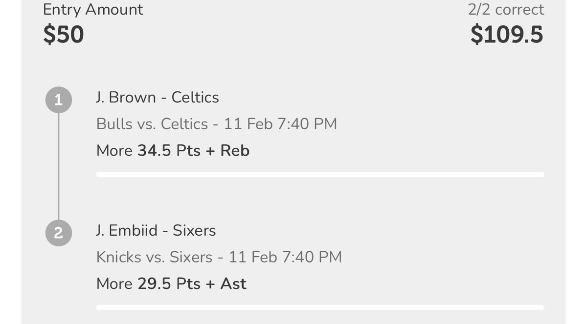 SamBets_'s tweet image. LETS COME BACK HUGE😈

🏀NBA 2-PICK POWER

📊Jaylen Brown o34.5 PR
📊Joel Embiid o29.5 PA
@parlay_play 

You can’t lie..ts look good😏

Code CHAMBER for up to $100 depo match! 
parlayplay.io/account/signup…

❤️ IF TAILING!