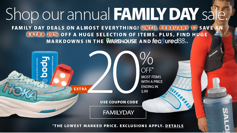 runningfreecan's tweet photo. Our Annual Family Day Sale Starts Now - Storewide Deals on almost everything until February 17th! Save an Extra 20% off just about everything with a price ending in $.99, or discover deals already marked down in The Warehouse and Featured 88s. Details: https://t.co/vAMLYiAyl8 https://t.co/frX71BxT14