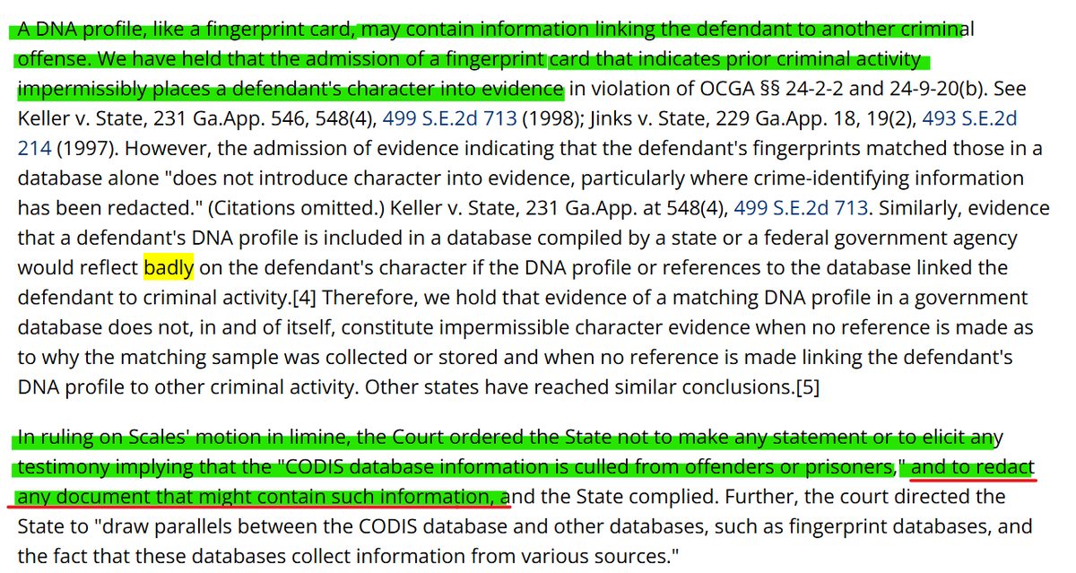 kattnotwilliams's tweet photo. Why did Judge Lisa Lott skip reading these parts of the case law? The issue is redactions of an interview between Faust and GBI where statements may link the defendant to prior criminal offenses or suspicions of same.

Thanks @StarowNiklas for sending the case - Scales v. State Annotate this Case 712 S.E.2d 555 (2011) 310 Ga. App. 48 https://t.co/qS6n482pob