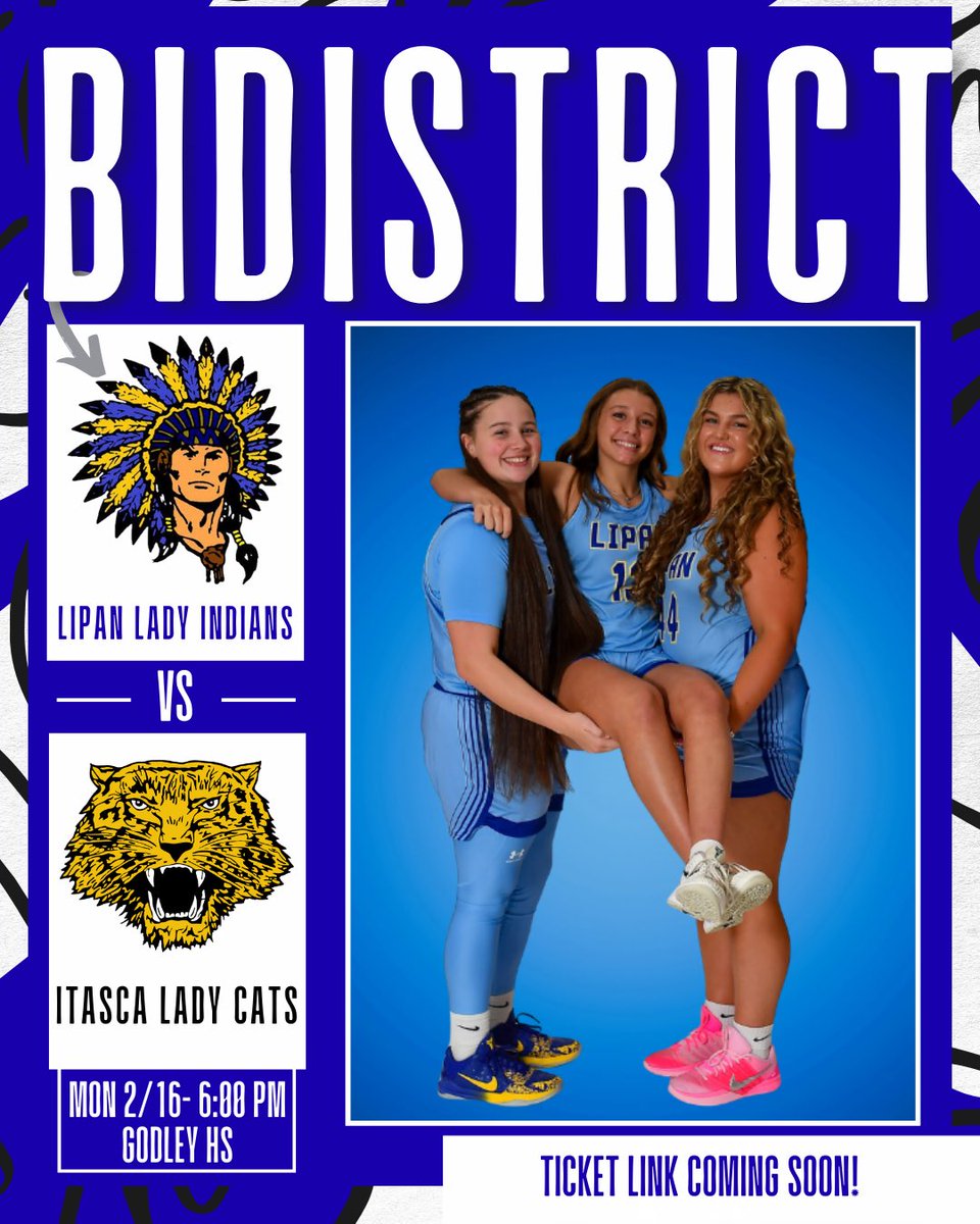 ladyNDNhoops's tweet photo. Lady Indian  Bi-District Game

Lipan (Home) vs Itasca (Visitor)

Monday, February 16th @ Godley 
6:00pm

Tickets online - will post link when we receive it
District and coaching passes accepted. Senior Citizen &amp; Military free admission https://t.co/6jv9qs9i7v