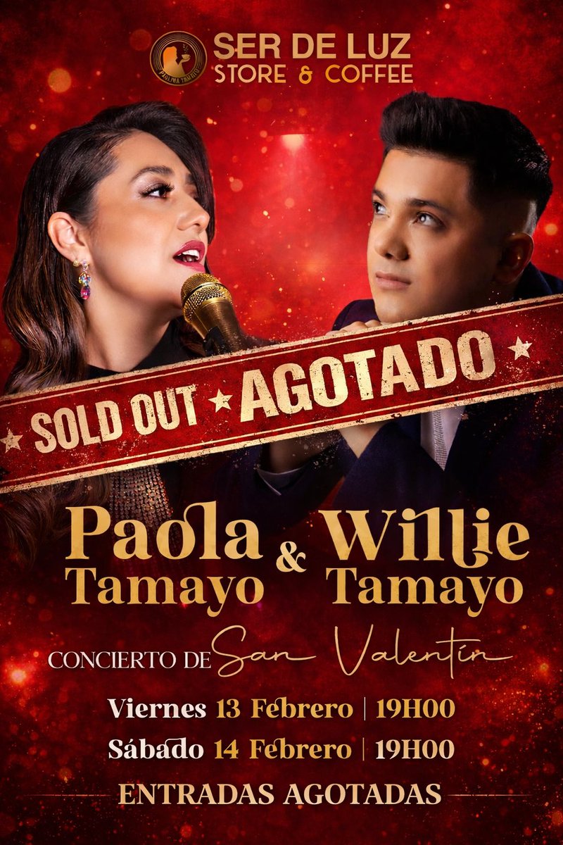 Concierto de San Valentín Sold Out ❤️ Muchas Gracias Quito por estas 2 fechas agotadas. Les esperamos para cantarle al amor y a la amistad con lo mejor de nuestra música ecuatoriana en las voces de <a href="/willietamayoec/">Willie Tamayo</a> y #PaolaTamayo #concierto #sanvalentin #DiaDelAmorYLaAmistad