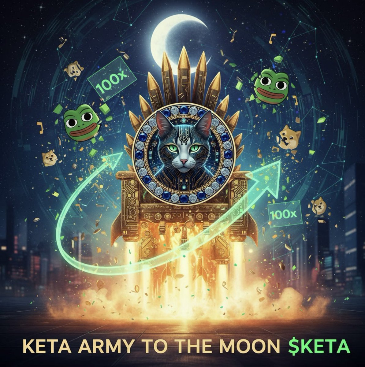 KetaCoinSol's tweet photo. 🚀 NEWBIES WELCOME to KETA ARMY! 🐱👑

Cyber cat queen rockets from her golden throne to 100x gains! LP locked, charts mooning – Launch at 200 members!

🎨 ENTER our Meme Contest NOW👌
$KETA #KetaCoin #MemeContest #Solana #ToTheMoon 🔥📈 https://t.co/Hbpnz1SpJo
