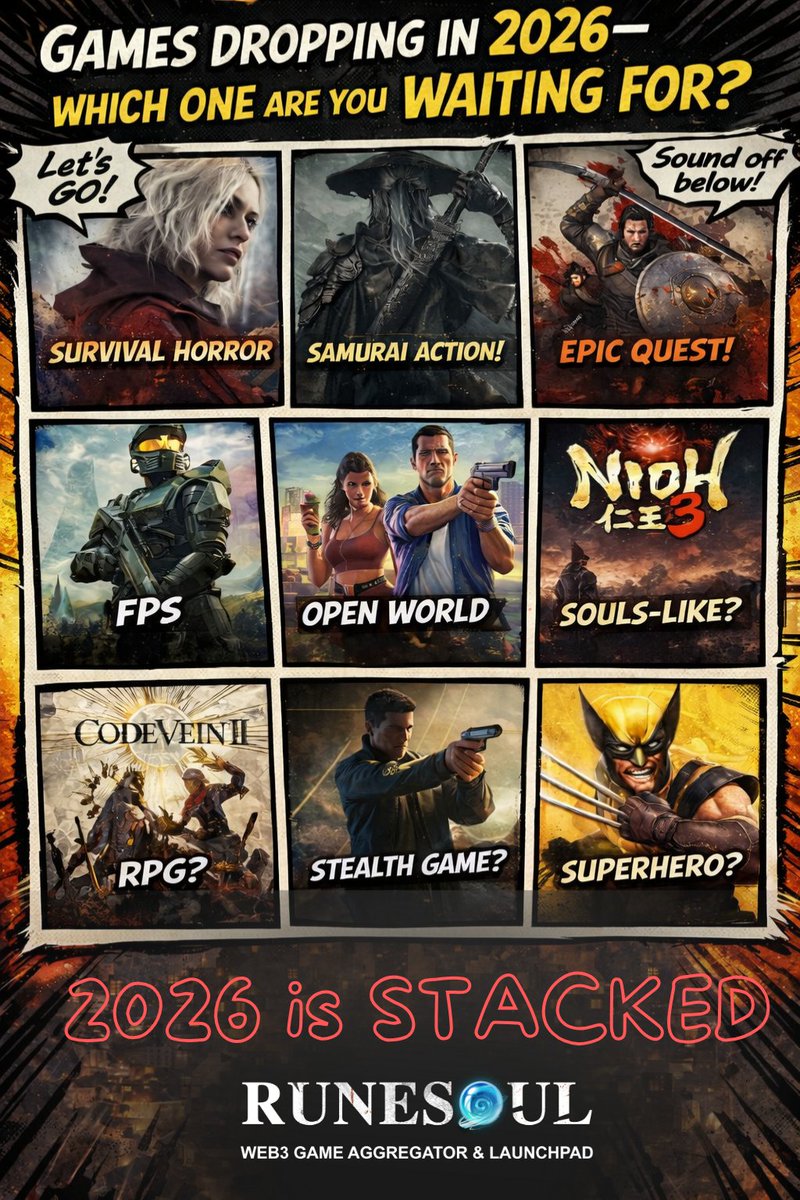 If you could only pre-order ONE for 2026… which one are you choosing? 👇🔥

#Runesoul #gamefi #Web3Gaming #GameAggregator #GameLaunchpad