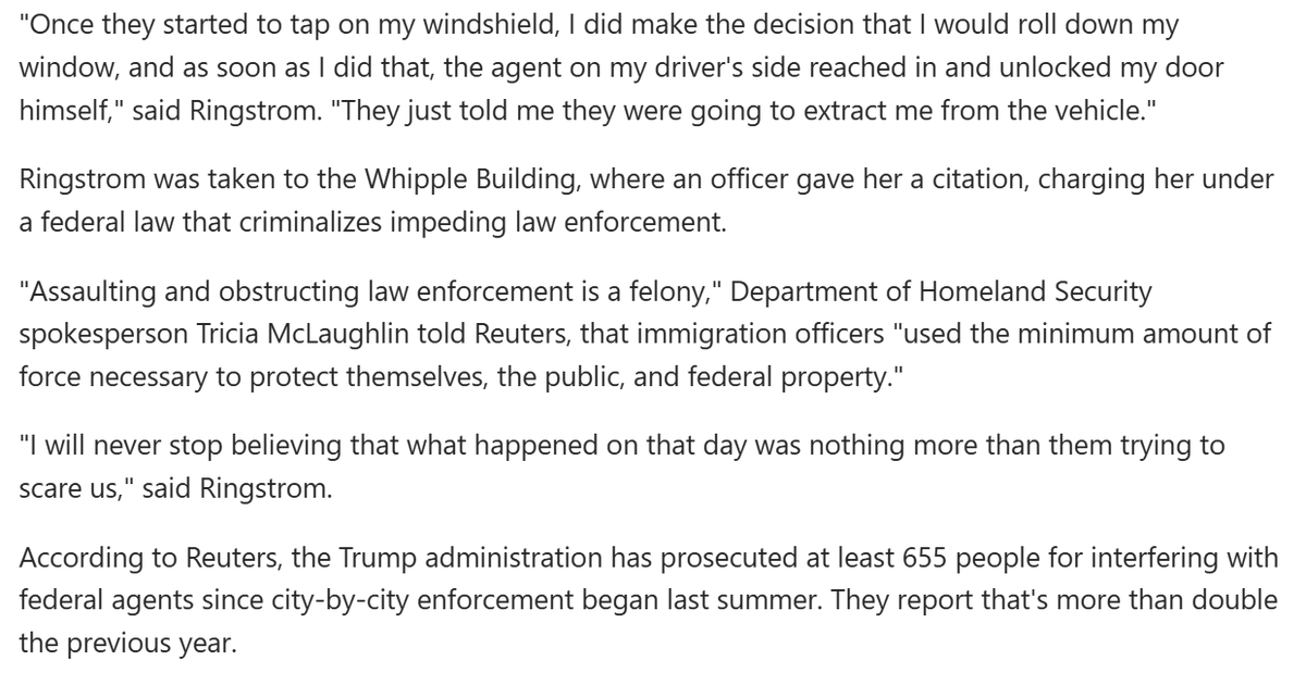 Every ICE Protestor tweet is like, "She was merely documenting them when ICE rammed a freaking A-10 Warthog into her garage."

And then you read the story (from the mainstream media, no less) and what actually happened was
- Becky admits to following ICE around.
- ICE approaches