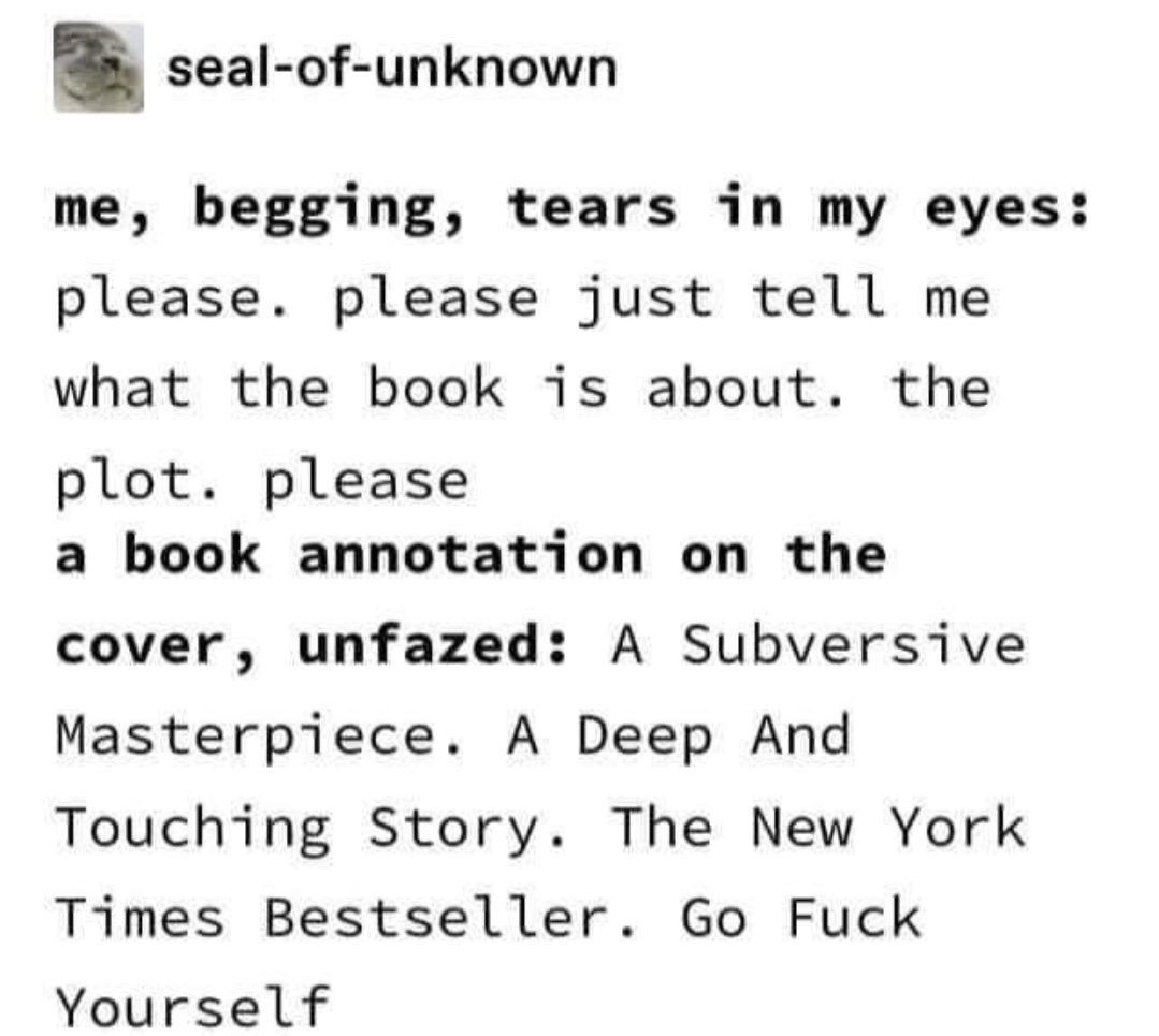 damova_writer's tweet image. At least tell me the genre! Please!

Authors, please don't do this on your #backcover 🙏