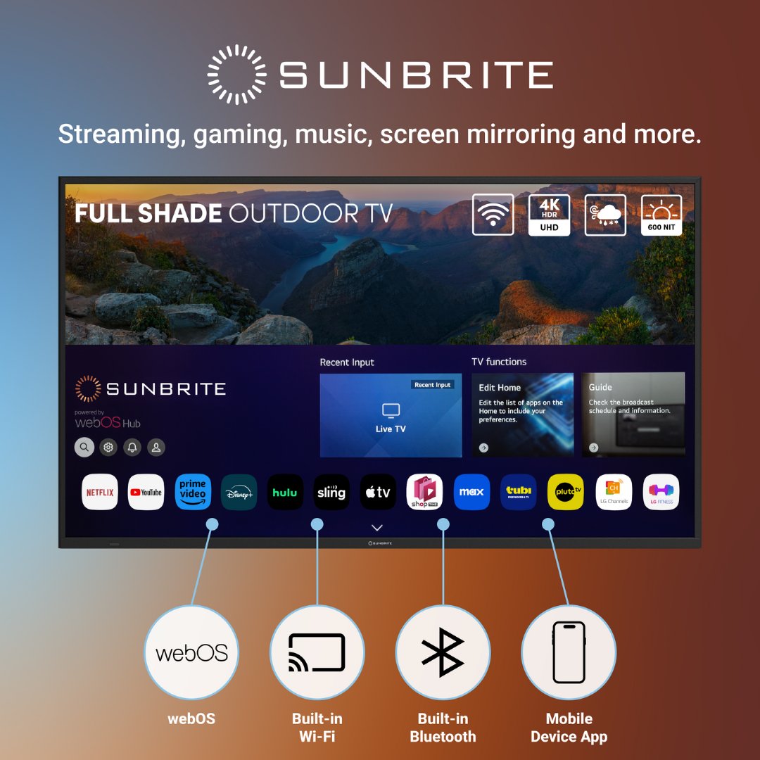 Enjoy SunBrite's new Veranda 4 Series designed for full-shade spaces, featuring a bright, anti-glare 600-nit 4K UHD display.

Stream effortlessly with built-in webOS, plus Wi-Fi and Bluetooth 5.0, or mirror content from your phone with ease.

bit.pulse.ly/qbnamgjzbg

#sunbritetv