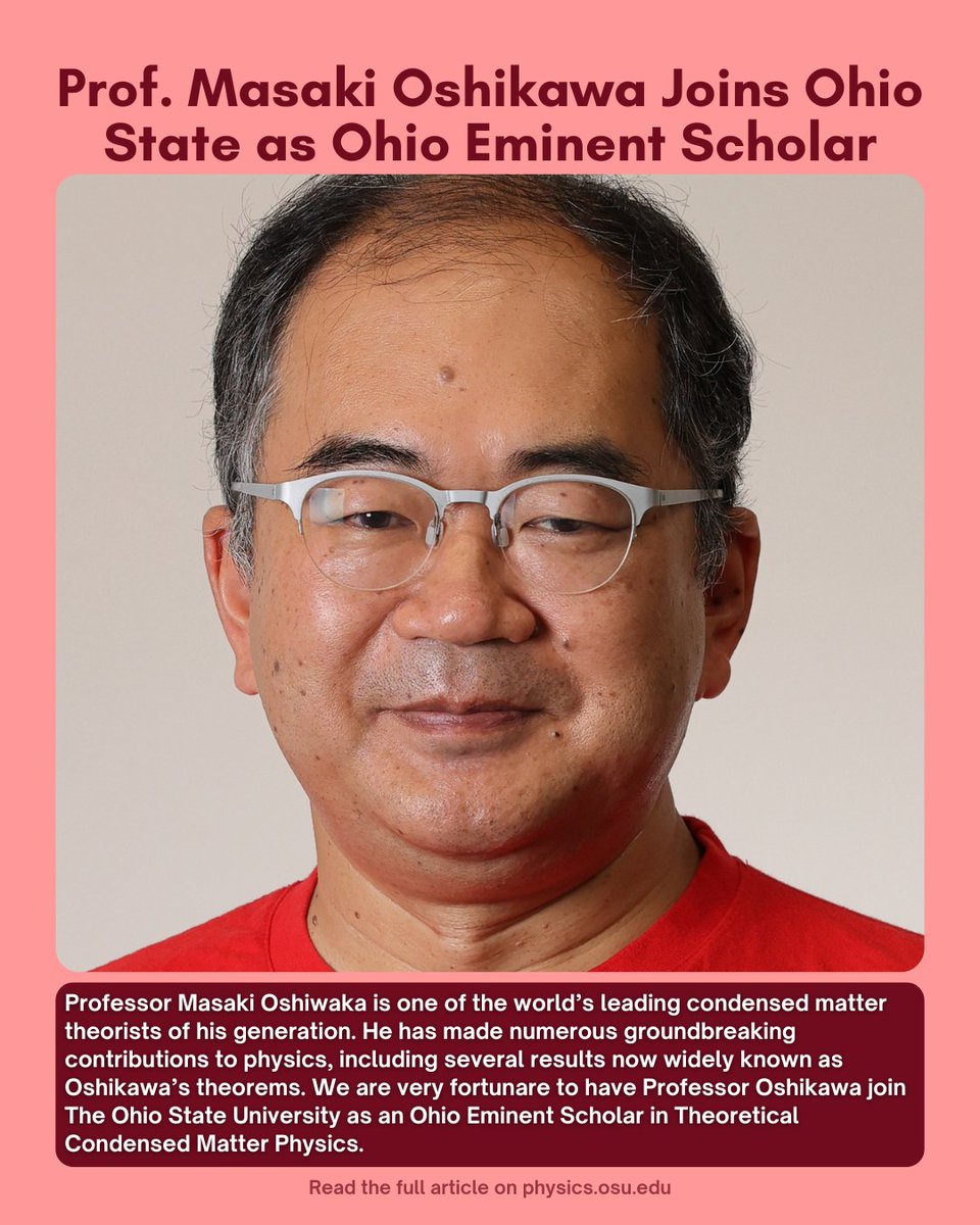 Professor Masaki Oshikawa Joins Ohio State as Ohio Eminent Scholar!

🔗 Read full article on our website: physics.osu.edu/news/professor…

#physics #theoreticalphysics #osu #ohiostate #ohiostateuniversity