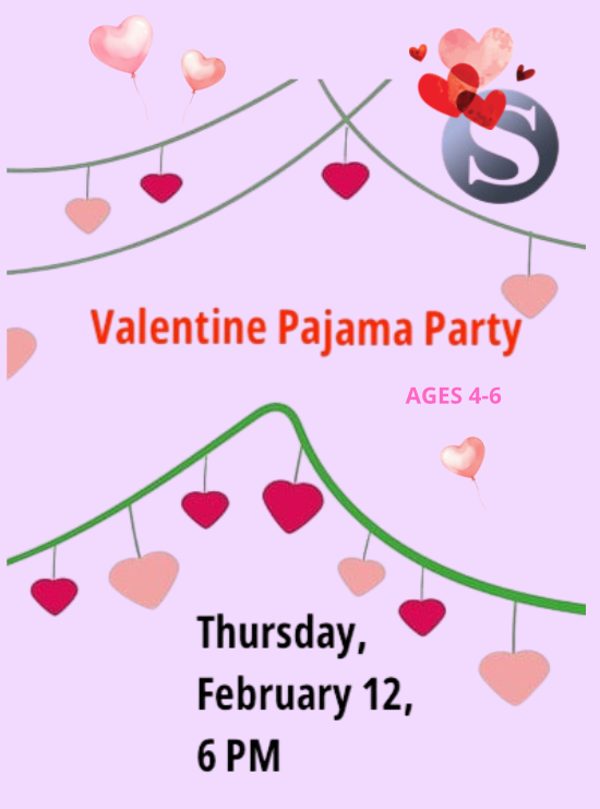 Check it out!

On Thursday, February 12, at 6pm we're having a Valentine Pajama Party for kids ages 4-6. 

Wear your pajamas and bring a stuffed friend for a story, craft, music and fun!

Register: sloatsburglibrary.libcal.com/event/15644321

#sloatsburg #suffern #hillburn <a href="/SESPirates/">Sloatsburg Elementary School</a>