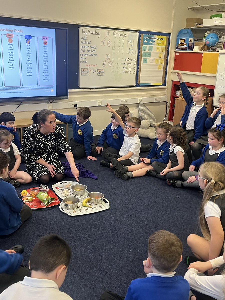 StPPPrimaryY2's tweet photo. Today in Science we used our senses to describe different types of food. We talked about what makes a healthy diet and where on the ‘Eatwell Guide’ each type of food belonged. @StPPPrimary https://t.co/CbhWAeqxM9