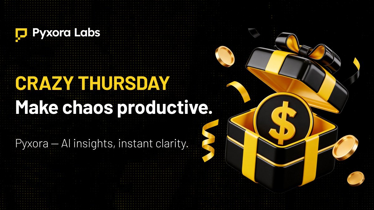Pyxora_Labs's tweet image. It’s Crazy Thursday — but chaos is just unstructured data.

At Pyxora, we turn volatility into signals,
noise into intelligence,
and movement into measurable opportunity. 📊⚡
Make chaos productive.
Let AI do the heavy lifting. 🧠💡
#PyxoraLabs #CrazyThursday #AITrading