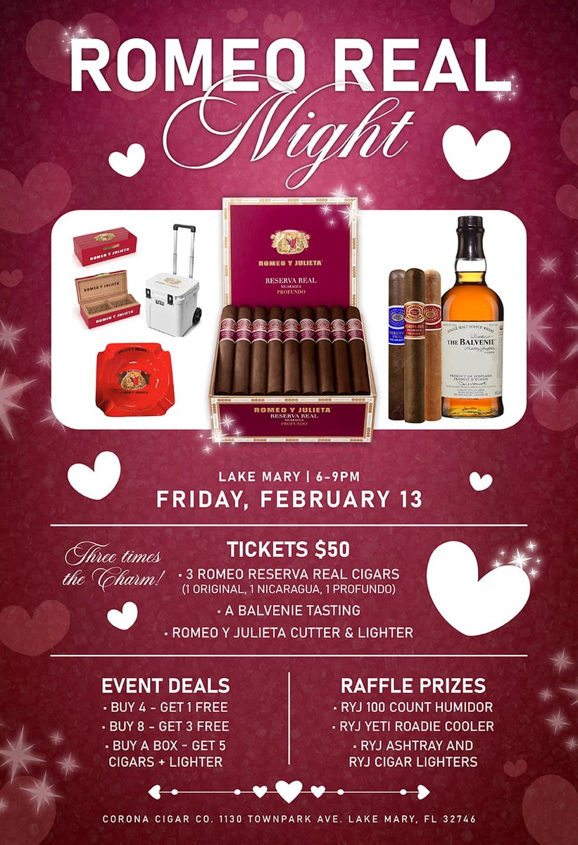 CoronaCigarCo's tweet photo. Looking for your next great night out? Join us at Corona Cigar Co. for exclusive cigar events, premium pairings, and unforgettable lounge experiences.
#RomeoYJulieta #HowardG #AganorsaLeaf #BrizardCo #CigarEvent #CoronaCigar #Cigars #CigarLifestyle #CigarAficionado https://t.co/z6pVoWPvEG