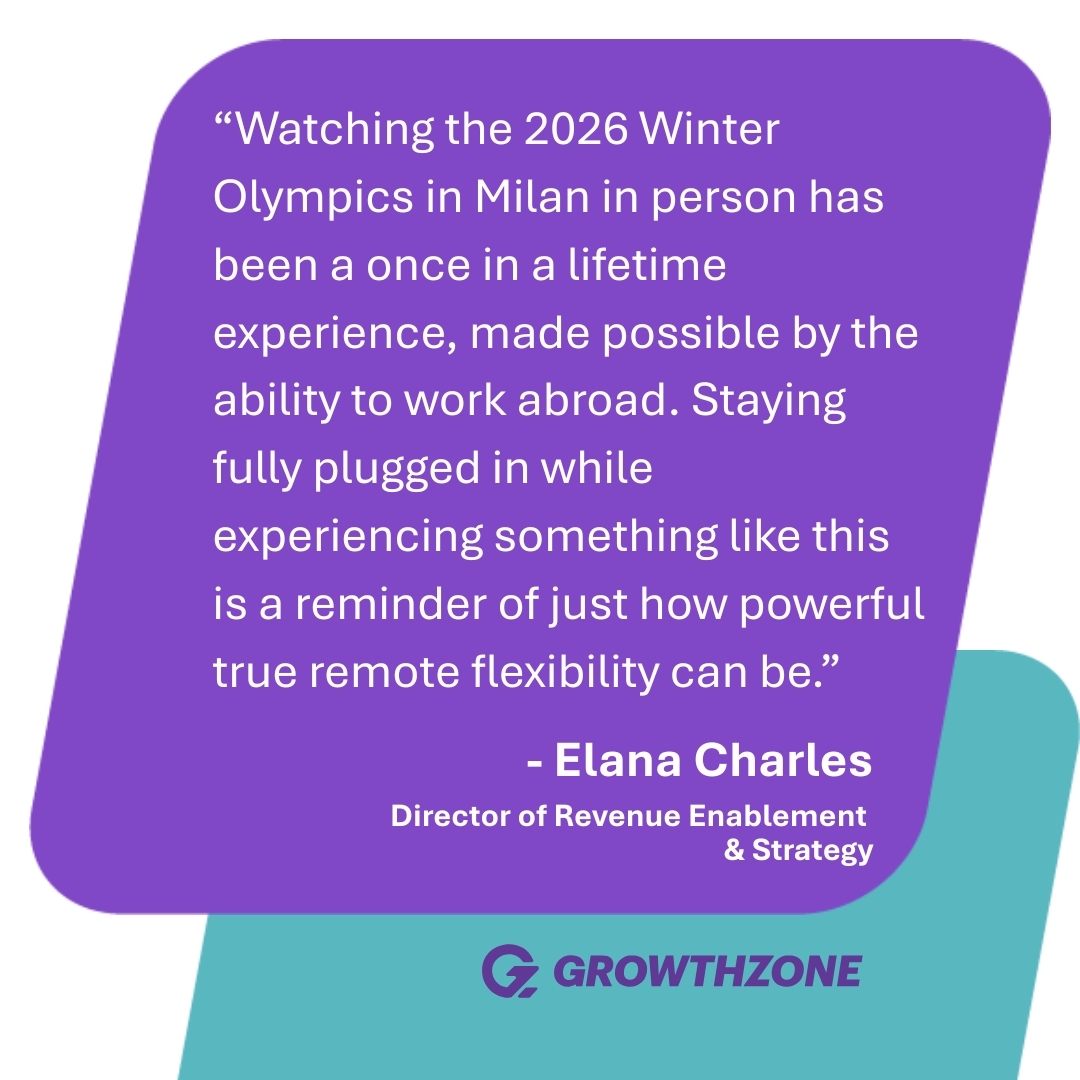 Watching the 2026 Winter Olympics from Milan 🇮🇹❄️
Elana Charles is repping GrowthZone abroad - proof that true remote flexibility lets you stay connected while experiencing once-in-a-lifetime moments.
#GZWorkFromAnywhere #TeamGrowthZone #Olympics2026 #MilanoCortina2026