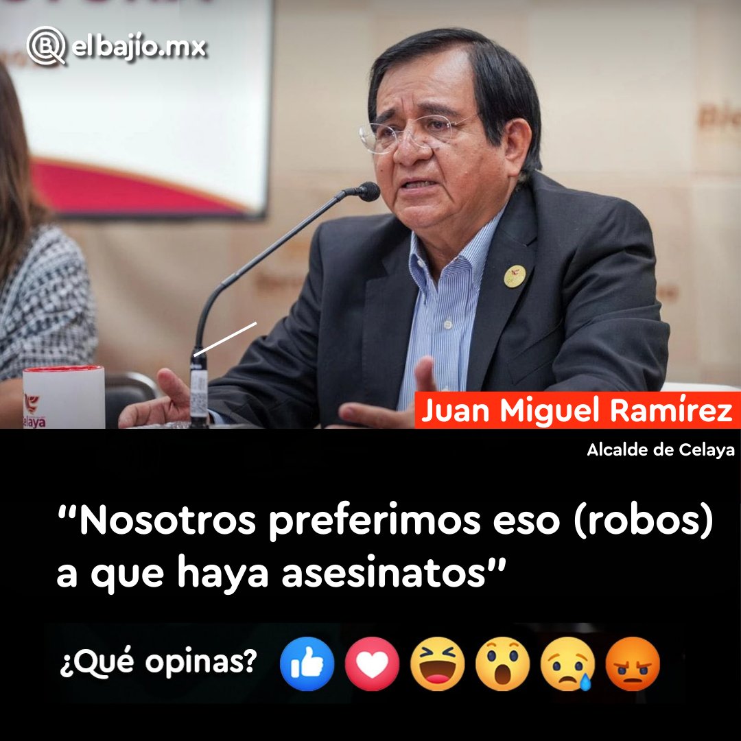 #LAMENTABLE🚨 Polémica en Celaya: tras reportarse un aumento del 9% en robos a vivienda, negocios y vehículos, el alcalde Juan Miguel Ramírez declaró que “prefieren eso a que haya asesinatos”.

 Sus palabras fueron calificadas como lamentables por la oposición.