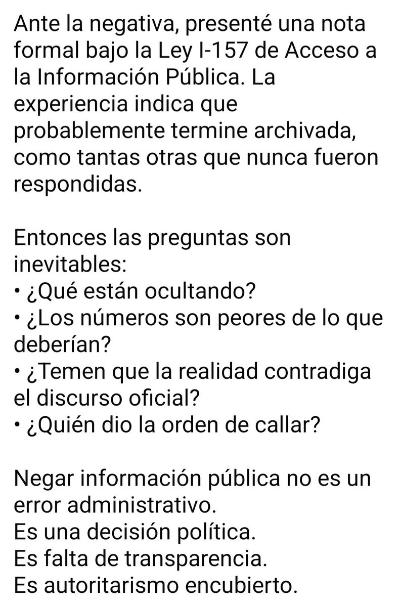 CHUBUT__News's tweet photo. La Jefa de la División  Estadística-Secretaría Salud, Lic. María de los Angeles CARREÑO negó datos sobre la MORTALIDAD INFANTIL en #Chubut al Dr Fernando URBANO.
"La respuesta fue clara: NO ESTOY AUTORIZADA A BRINDAR ESA INFORMACIÓN."
▪️IMPERDIBLE LECTURA 👇 https://t.co/trBOOy9oym