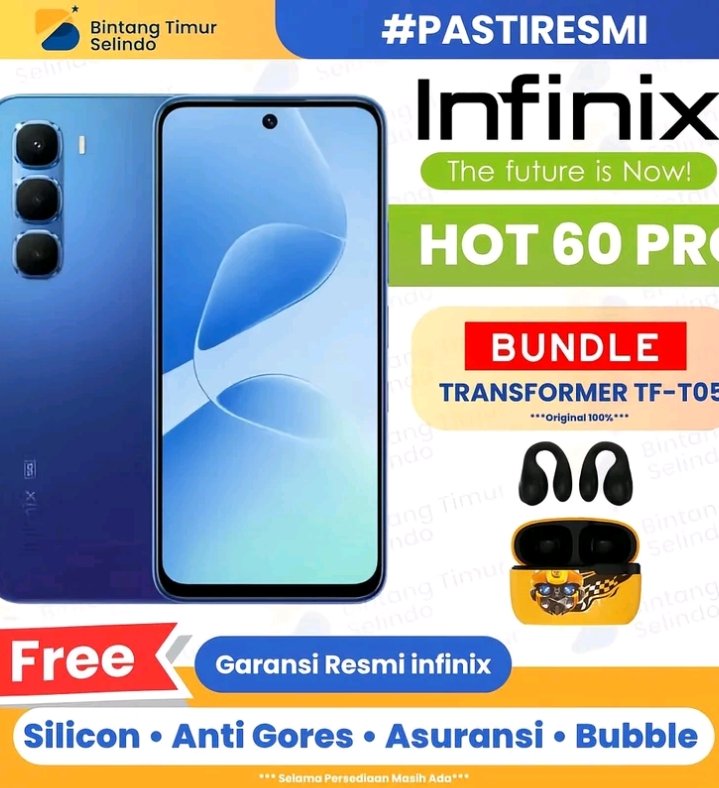 TekkitId's tweet image. Infinix Hot 60 Pro 8/256GB - Layar 144Hz, Helio G200, Kamera 50MP Baterai 5160mAh  Garansi Resmi vt.tokopedia.com/t/ZS9JaYKu3Cgq…

#infinixhot60pro
#hpinfinix
