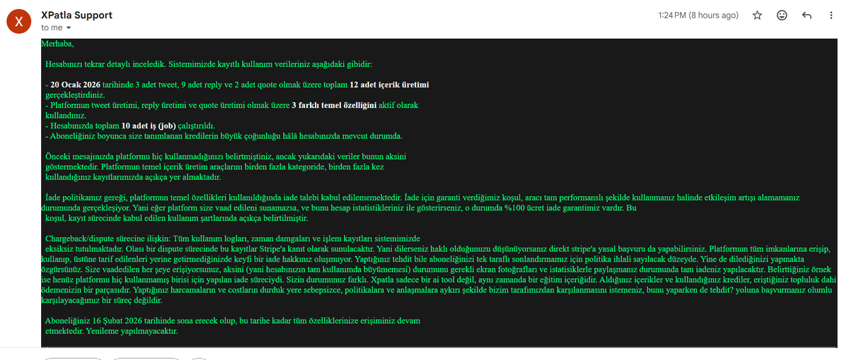 xpatla’yı ilk çıktığında, sıfırdan geliştirdiğim bir proje için satın aldım. Sistemi toplamda yaklaşık 12 üretim ve birkaç post/cevap ile denedim. Çok temel bir AI kurgusundan ibaret olduğunu ve pazarladıkları gibi bir ürün olmadığını gördüm. Bunun üzerine sömürmeden kullanmayı