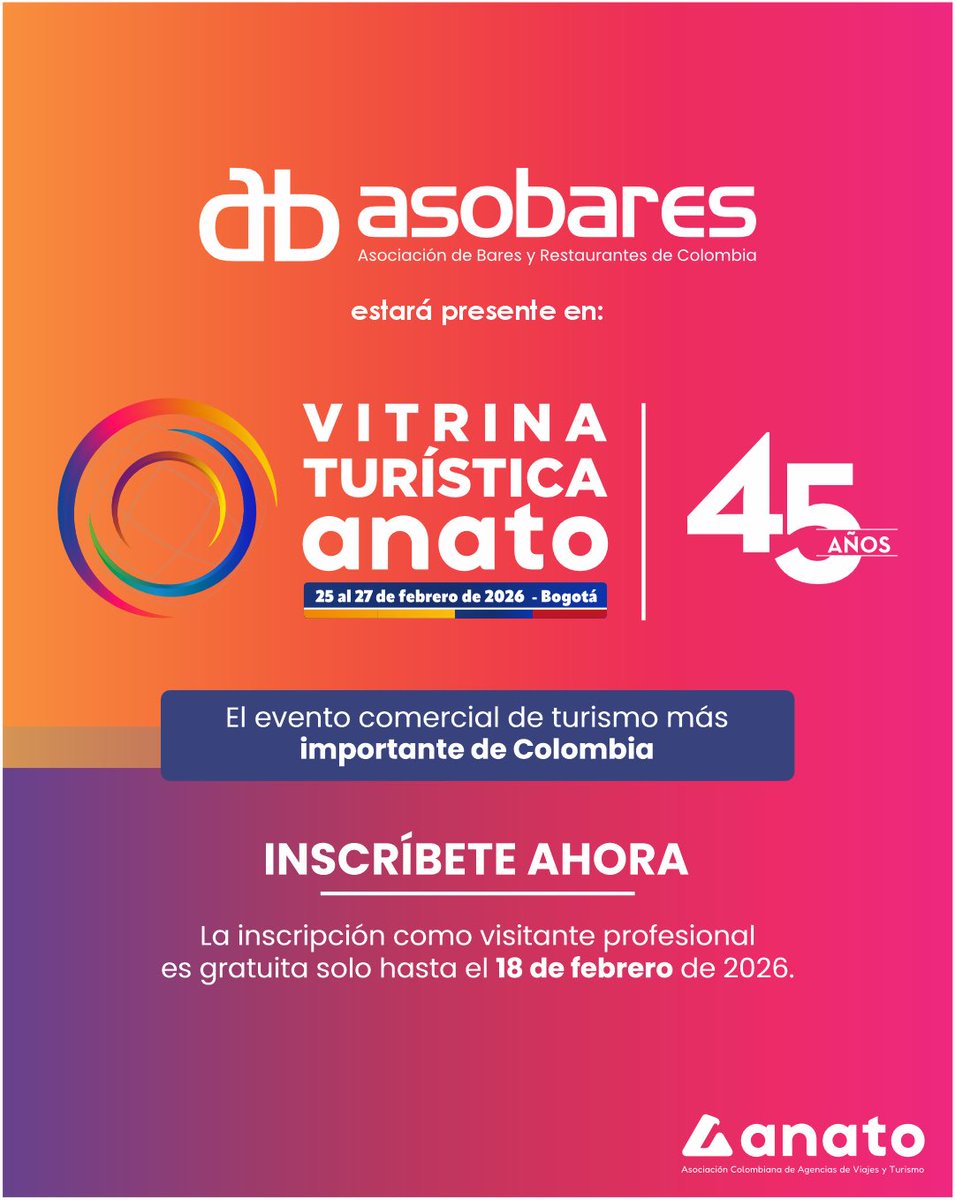 <a href="/Asobares/">🇨🇴 ASOBARES COLOMBIA</a> llevará la energía de la noche colombiana a la vitrina turística más importante del país: #gastronomía , #coctelería, #música y experiencias que hacen únicas nuestras ciudades. ✨🥂

<a href="/AnatoNacional/">ANATO Nacional</a> es donde se crean alianzas, se cierran negocios, la noche se vive, se