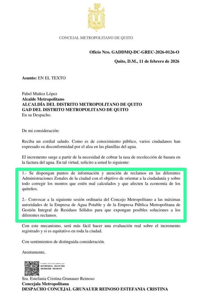 Ante las múltiples quejas por el incremento en las planillas de #Agua en #Quito, solicité puntos de atención en las Administraciones Zonales. Ahí se receptarán quejas para arreglarlas en el menor tiempo . 

Además, pedí la comparecencia de los responsables en el <a href="/ConcejoQuito/">Concejo Metropolitano de Quito</a>