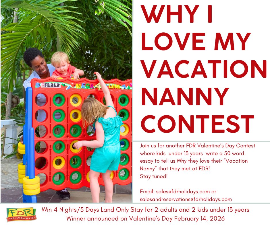 Tell us Why you love your Vacation Nanny for a chance to Win 4 Nights/ 5 Days- All Inclusive Land Only Stay at the Franklyn D. Resort &amp; Spa in Runaway Bay, Jamaica 🇯🇲 We look forward to getting the entries!!! Winner will be announced on Valentine’s Day- Feb  14, 2026💕
