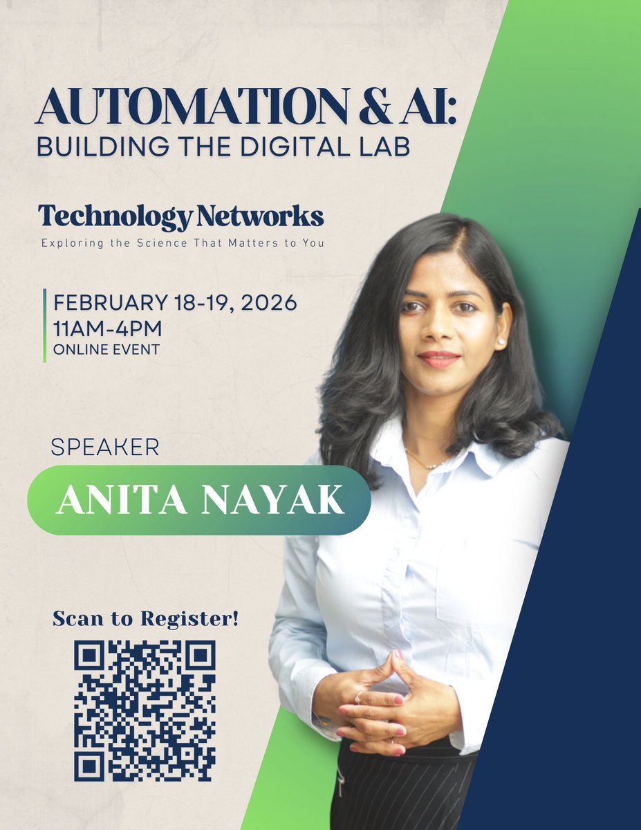 clindcast's tweet photo. We are pleased to share that our CEO Anita Nayak   will be speaking at “Automation &amp; AI: Building the Digital Lab,” an online symposium hosted by Technology Networks.

we invite you to register here: https://t.co/3BXtRqNXF8

#automation #ai #digitallab #labinnovation https://t.co/Iq1TEiIKCP