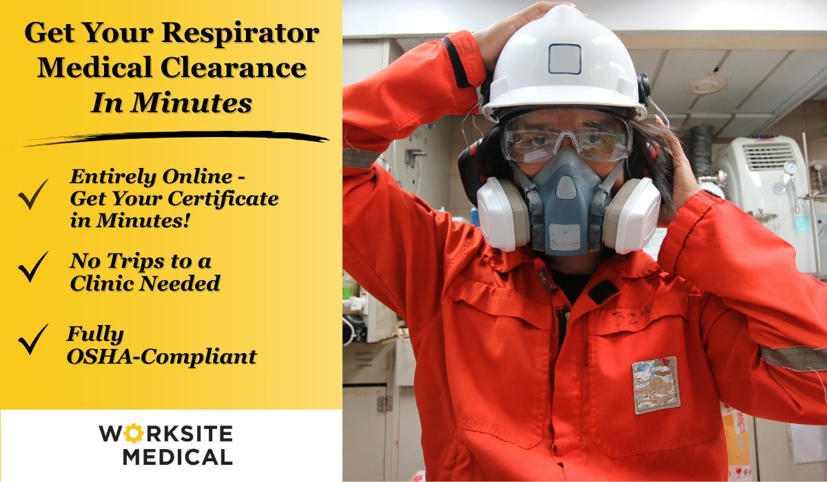 To get your respirator medical clearance, head to: worksitemed.com/services/respi…

✅ Entirely online

✅ Completed in minutes

✅ Fully OSHA-compliant

✅ Available in any language

What's not to love?