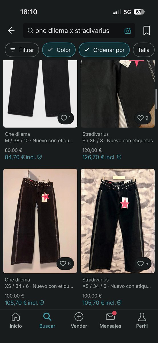 lo de que agotéis unos pantalones que valen 65 euros para ponerlos en vinted a estos precios es una cosa…