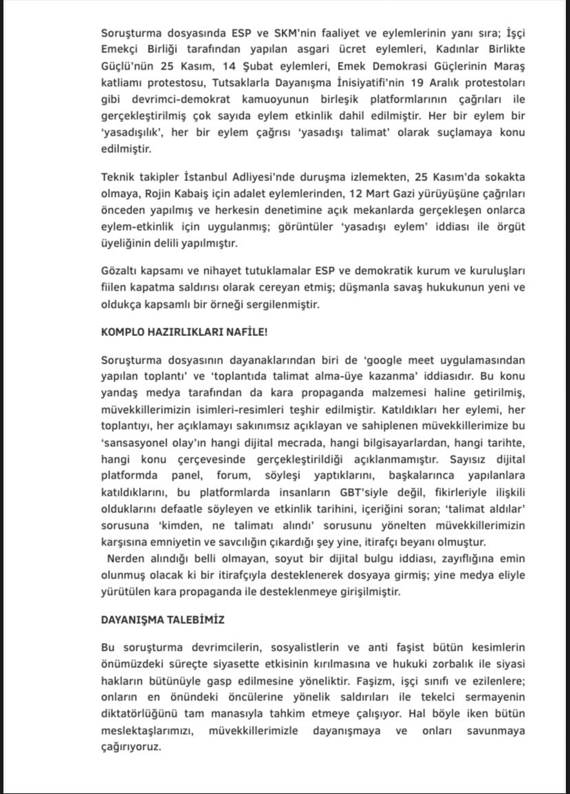 Büromuz emekçilerine ve müvekillerimize yönelik gerçekleştirilen hukuki zorbalık ve yargı tacizine ilişkin açıklamamızı bütün hukuk örgütleri, basın emekçiler ve tüm kamuoyu ile paylaşıyoruz.