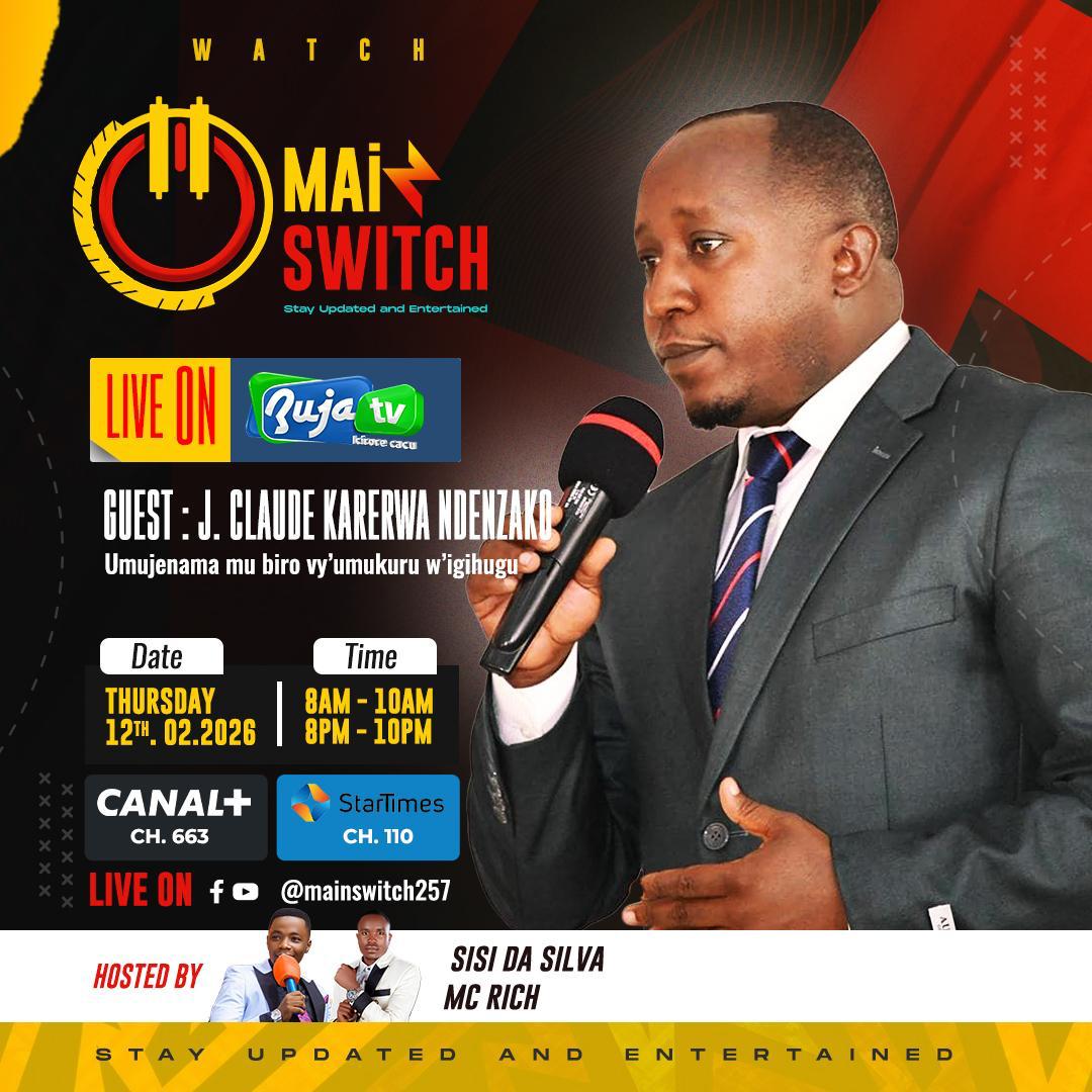 MainSwitch257's tweet photo. 🚨📺 Mu kiganiro co ku musi w’ejo tuzoba turikumwe na @KarerwaNdenzako, umujenama mu biro vy'Umukuru w'Igihugu arongoye igisata ca poritike, imibano n'imico kama. Tuzoyaga ku bitari bike, muzogumane natwe.

👉 Mudukurikirana kuri BUJA TV, Canal+ chaîne 663 na Startimes chaîne 110 no kumbuga hwaniro zacu.

@NtareHouse
#MS24 #BUJATV
