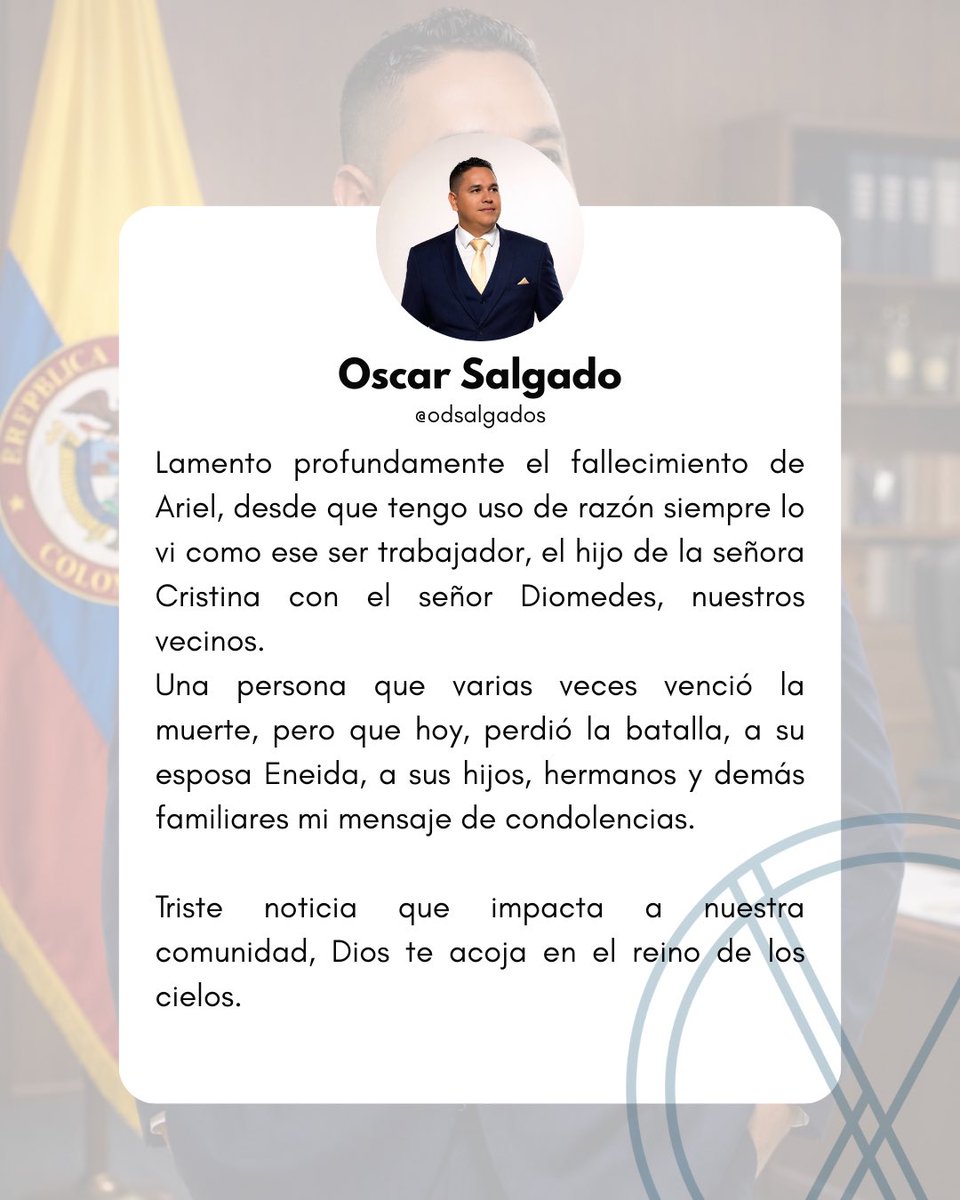 odsalgados's tweet photo. Hoy ha partido un buen tipo, ejemplo de trabajo y persona, descansa en la paz del Señor Ariel. Tu partida hoy le duele a toda la comunidad y quienes te conocieron. 
Q.E.P.D. https://t.co/Jxf0FGCzZ3