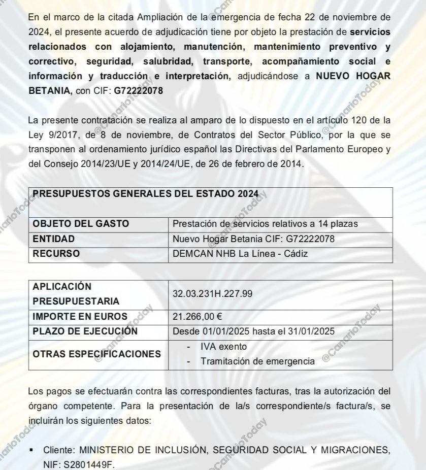 CanarioToday's tweet image. 🚨 El Gobierno de España publica una adjudicación de 21.266 € para la ONG Nuevo Hogar Betania por atender en un mes a 14 inmigrantes ilegales.
 
⚠️ 1.519 € por inmigrante ilegal.

Mientras tanto, miles de españoles con ayudas denegadas y listas de espera interminables.