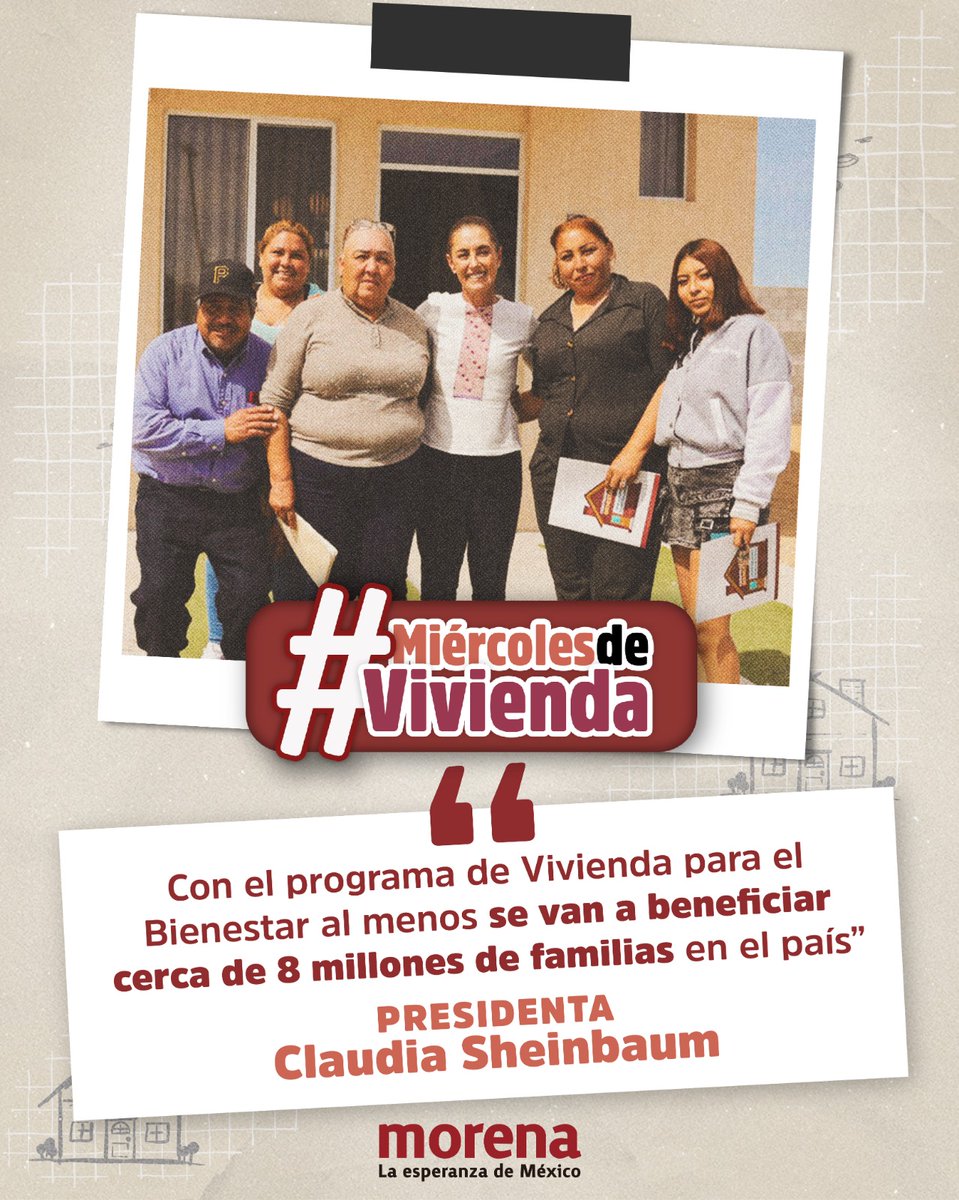 AndresBarbaM's tweet photo. Forma parte de los 100 compromisos
prioritarios de la Presidenta Claudia
Sheinbaum, con una meta histórica
de 1.8 millones de viviendas durante
el sexenio
#MiércolesDeVivienda https://t.co/uyVLsGC3v9