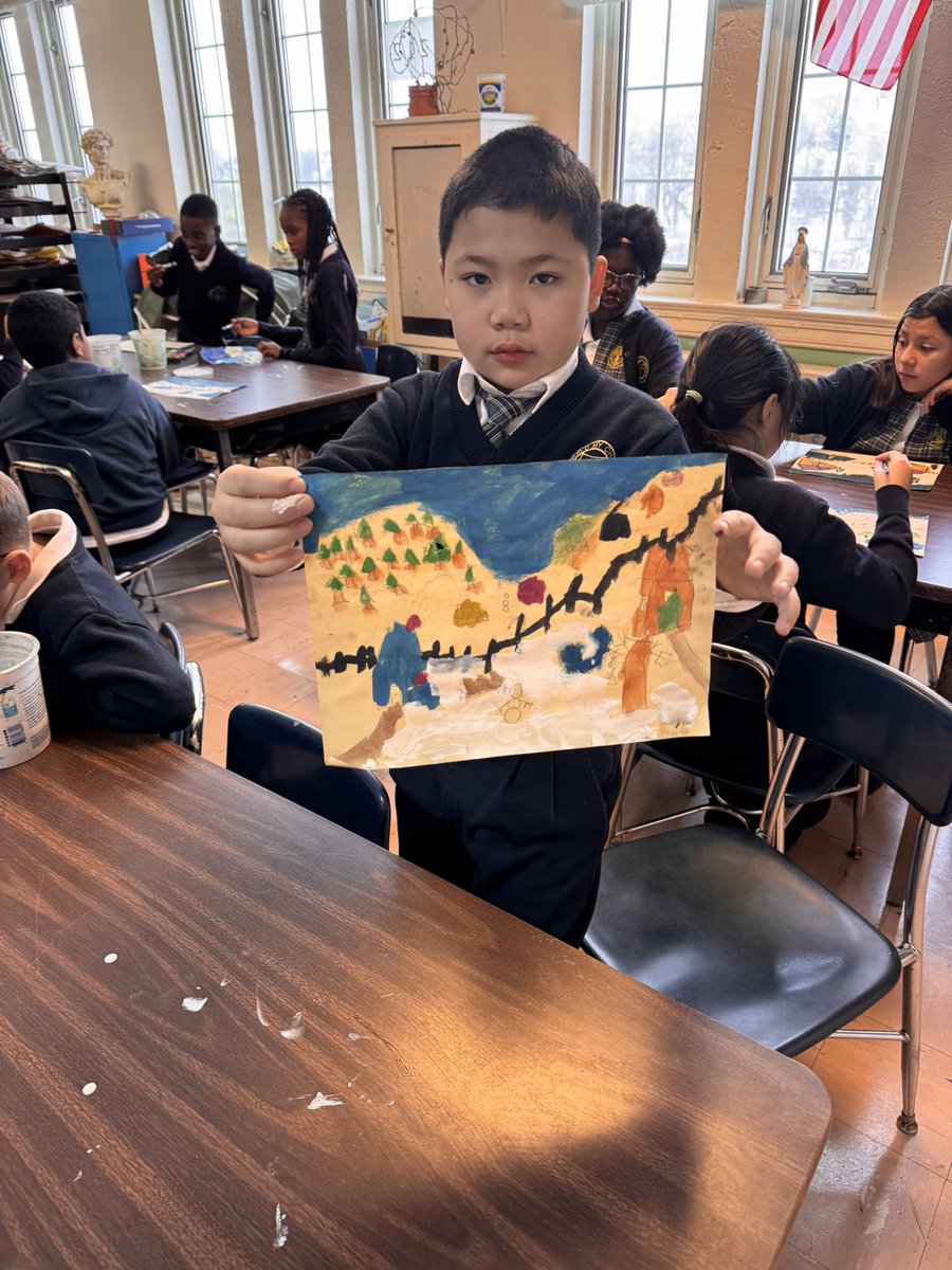icschool_online's tweet image. ICS 5th Grade Artists at Work! 🎨 Inspired by Grandma Moses, our students created colorful countryside scenes full of creativity and detail. #Arted #IncredibleCatholicStudents 🖼️ @ArchNY_Schools