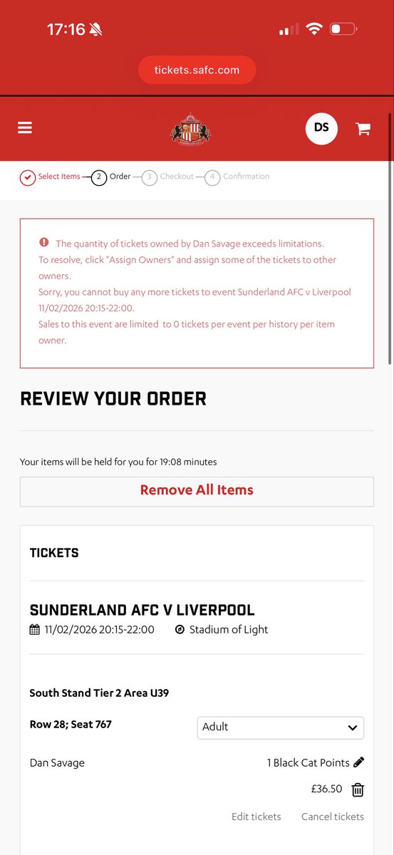 Anyone know how to get around this? #safc <a href="/SunderlandAFC/">Sunderland AFC</a> I don’t have any tickets assigned to me?