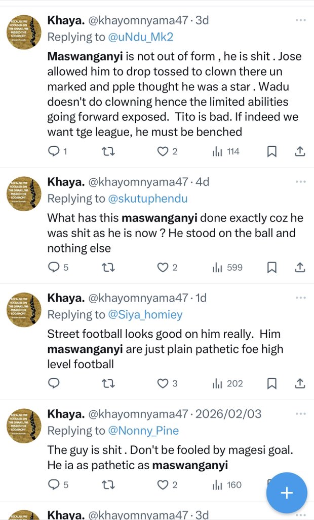 We give players a lot of flowers, now it’s time we give <a href="/khayomnyama47/">Khaya.</a> his flowers. This guy just straight hate Tito 🤣