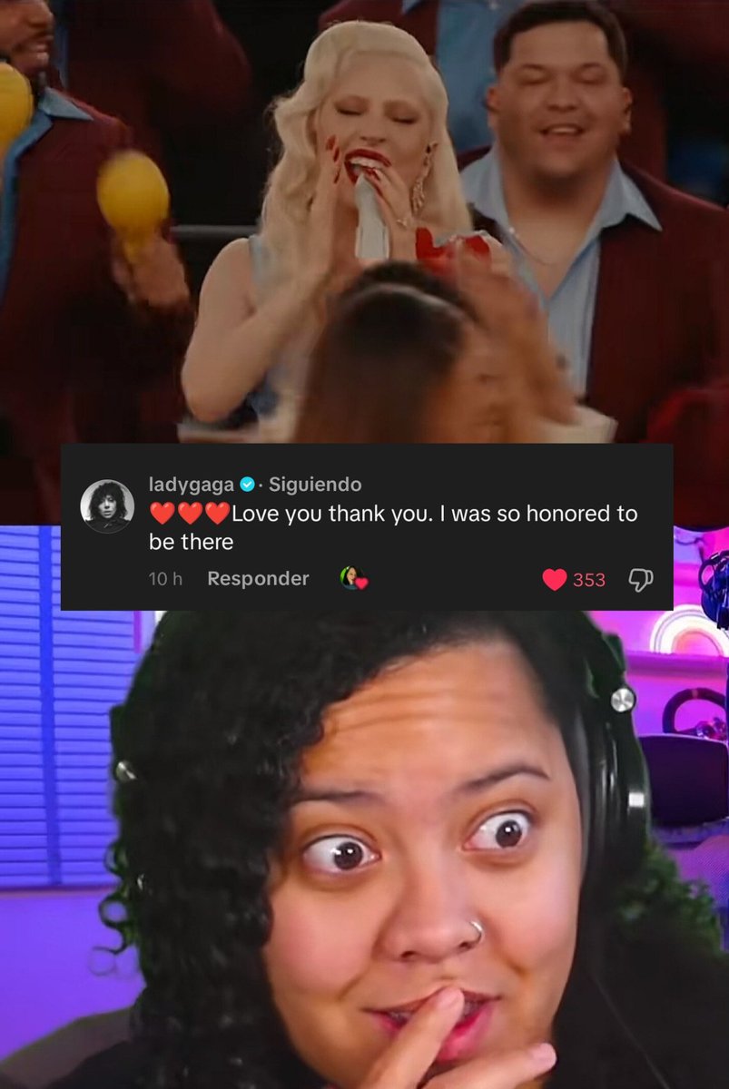 Lady Gaga comentó el TikTok de una creadora de contenido que reaccionó a su performance en el show de medio tiempo de Bad Bunny:

“❤️❤️❤️ Te amo, gracias. Me sentí muy honrada de estar allí”.