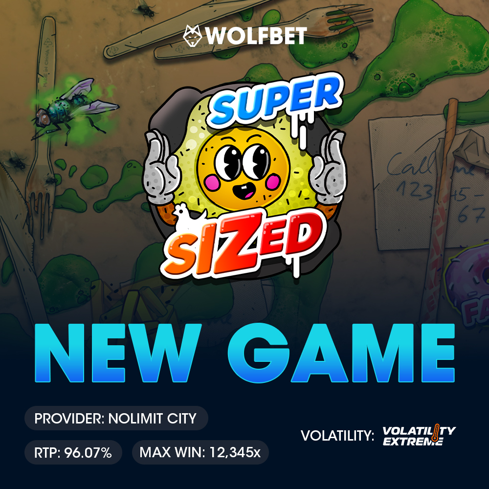 Supersized is Live on WOLFBET! 🍟

You can order your spins Supersized with wins up to 12,345x your bet 💸

❤️ + 🔁 + username for a chance to win a bonus code 🎁

#SUPERSIZED #NolimitCity