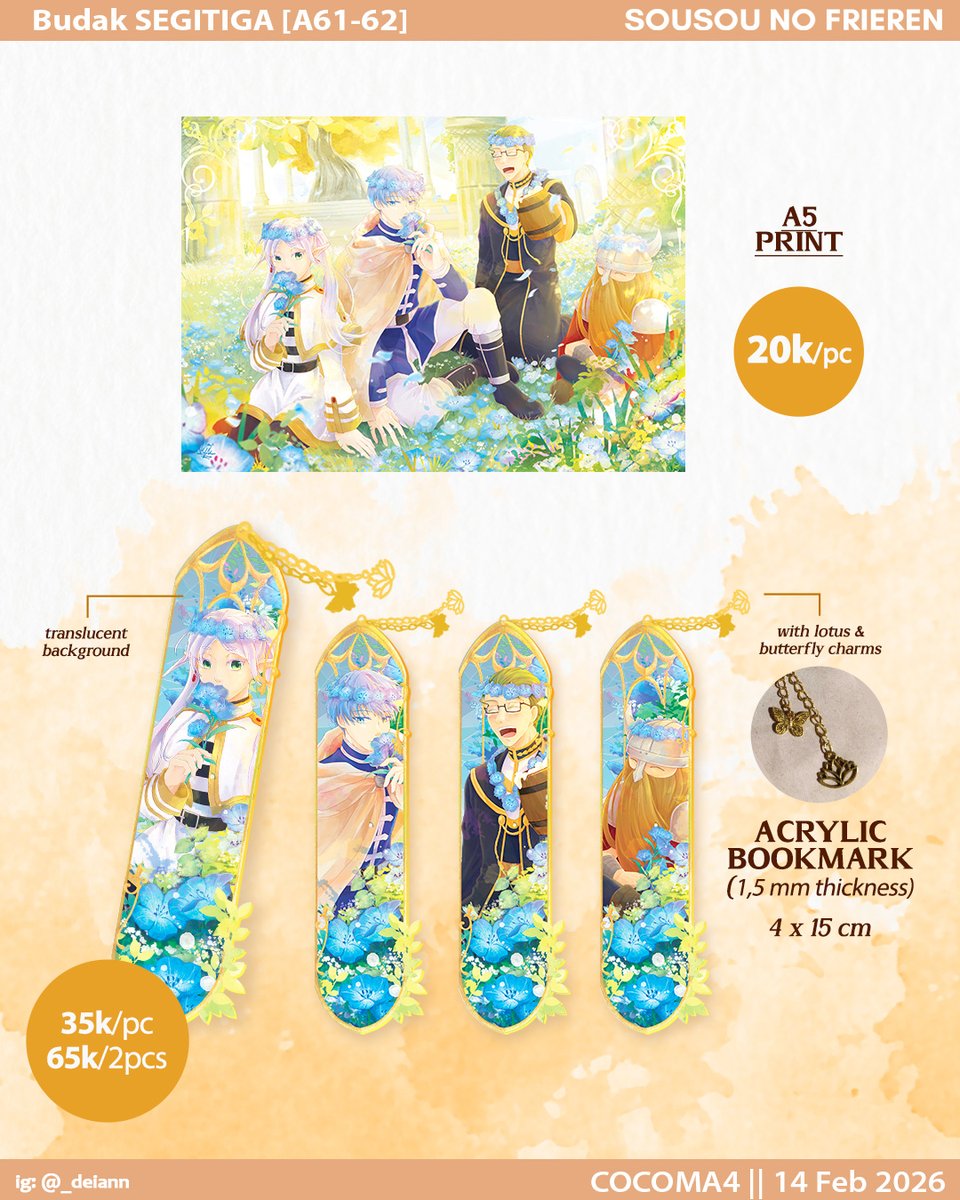 deiann_day's tweet image. RT💕(1/2)
Katalog OTS! #COCOMA4 
Karena kesibukan irl, untuk kali ini tidak ada PO/booking ya 😭🙏

📍Budak Segitiga [A61-62]
✨HSR(+ DanMarch), Frieren, Genshin(+GuiLi), Vanitas no Carte

#cocoma4catalogue #cocoma