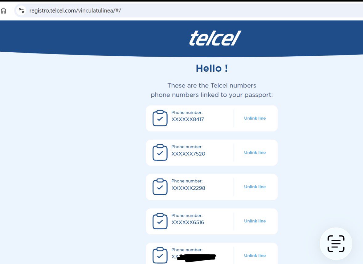 rponceel's tweet image. @ivillasenor @ServicioTelcel con la sorpresa que el día de hoy al consultar las líneas vinculadas a mi CURP había 4 líneas adicionales con mis datos @AtencionProfeco #filtraciondatostelcel cómo puedo proceder legalmente por la filtración de mis datos? Ayuda. Lo haré viral.