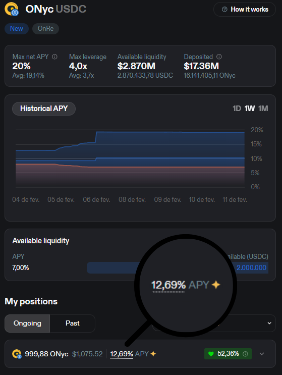 Just aped into this position on Loopscale using $ONyc.

By looping $ONyc on <a href="/Loopscale/">Loopscale</a>, you can hit a max APY of 20%. I decided to go with a more conservative play, leveraging at 1.9x, even though I consider even the higher leverage levels pretty safe, especially since it's