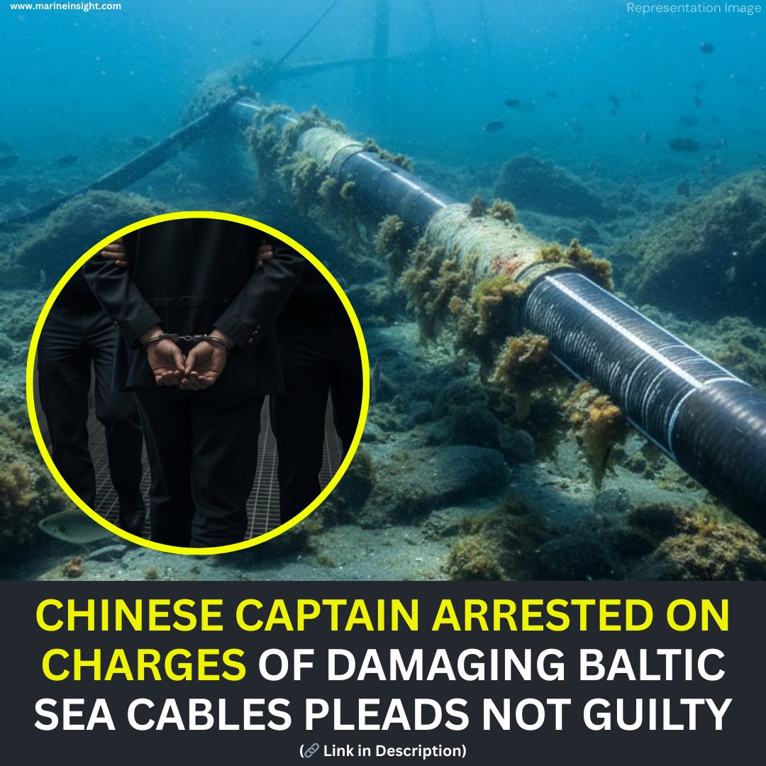MarineInsight's tweet image. ⚓Chinese Captain arrested on charges of criminal damage after his ship’s anchor damaged undersea cables in the #BalticSea has pleaded not guilty in the court hearing on Wednesday.

Read the news here 👉 marineinsight.com/shipping-news/…

#underseacable #thebalticsea #sailor #shiplife