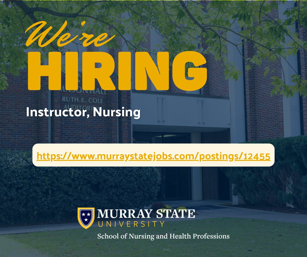Are you passionate about shaping the next generation of nurses? We are looking for a dedicated and dynamic Nursing Instructor to join our team!  Apply today at murraystatejobs.com/postings/12455