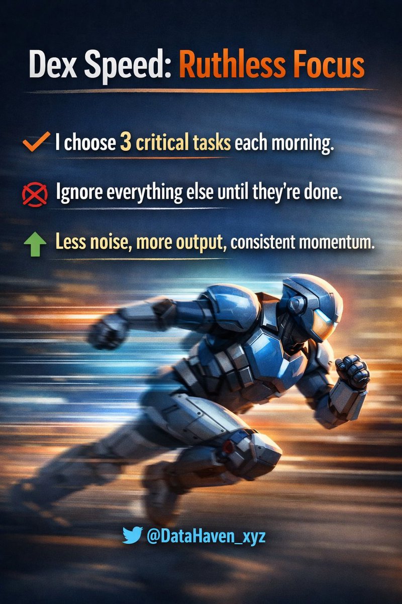 Dex speed comes from ruthless prioritization. My hack: I choose 3 critical tasks each morning and ignore everything else until they’re done. Less noise, more output, consistent momentum.

<a href="/DataHaven_xyz/">DataHaven 🫎</a>
